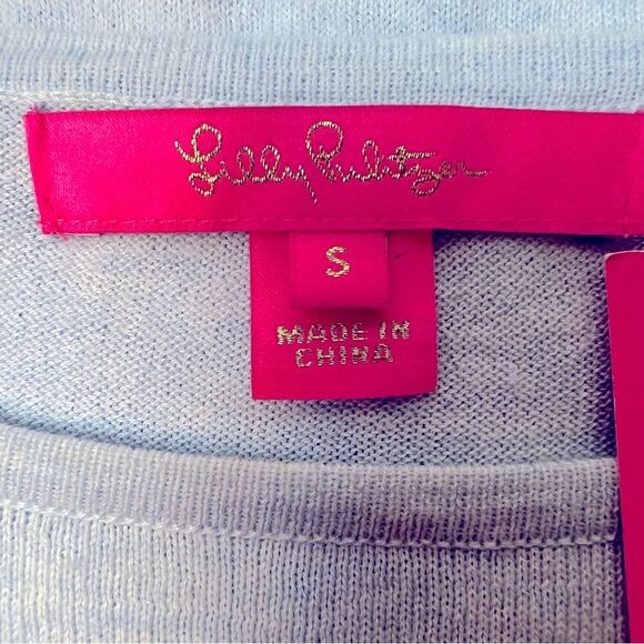 Lilly Pulitzer Charla Sweater Ruffle Cuff Metallic Trim Heatered Blue Size S - Picture 6 of 10